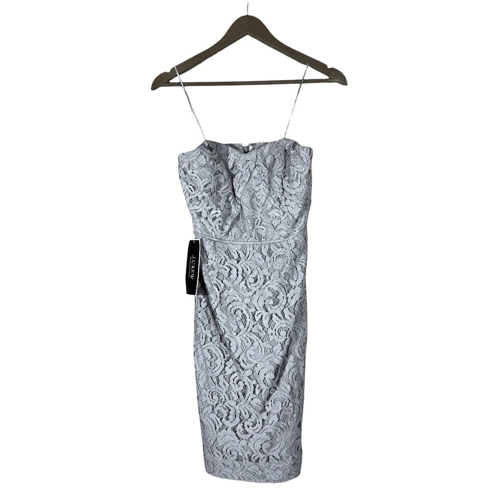 NWT J.Crew B7678 Floral Lace Sheath Dress Gray Cocktail Wedding Guest Size 0